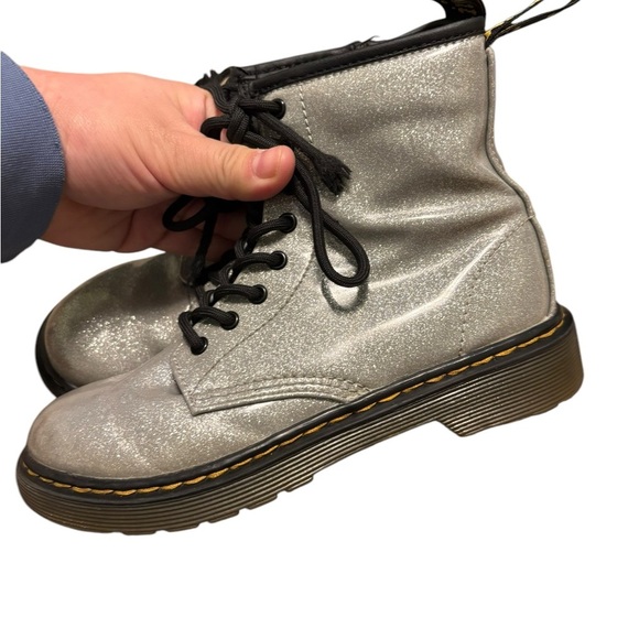 Dr Marten Kids Combat Silver Sparkle Boots- Size 2 - Picture 1 of 8